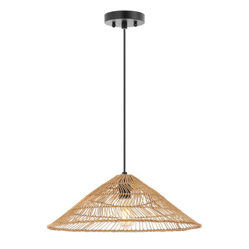 Nova 20.25" Farmhouse Coastal Rattan 180" Cord Plug-In or Hardwired LED Pendant - JONATHAN Y